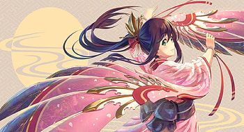 Pink Bird, japanese, pink, orginal, kimono, bird, japan, girl, long hair HD wallpaper