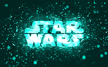 Star Wars turquoise logo, , turquoise neon lights, creative, turquoise abstract background, Star Wars logo, brands, Star Wars HD wallpaper