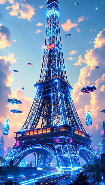 Futuristic Eiffel Tower Neon Lights , Eiffel Tower, futuristic, neon lights, cityscape HD phone wallpaper