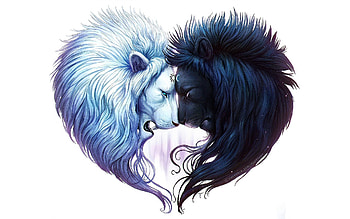 Art, Digital Art, Black Lion, White Lion HD wallpaper
