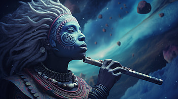 Mystical Flute Player Cosmic Background, flute, Sci Fi, people HD wallpaper