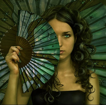 Fan girl, girl, green, fan HD wallpaper