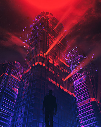 Art, Skyscraper, Silhouette, Miscellanea, Miscellaneous, Futurism, Human, Person HD phone wallpaper