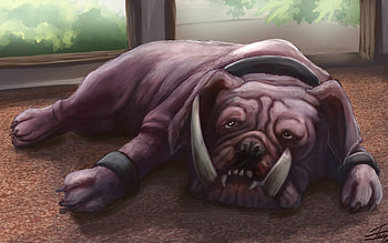 Art, Dog, Fangs, Room, Floor, Bulldog, Lying HD wallpaper