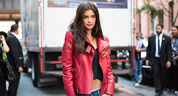 Sara Sampaio, red jacket, celebrity HD wallpaper