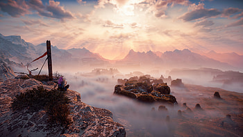 Beautiful landscape, mountain, video game, Horizon Zero Dawn HD wallpaper