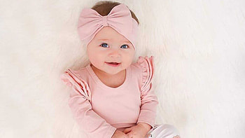 Cute Girl Baby Child Is Lying Down On White Cloth Wearing Pink Dress And Headband Cute HD wallpaper