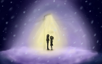 Winter, Love, Shine, Light, , Drawing, Lantern, Lamp, Girl, Guy, Snowfall, Flakes HD wallpaper