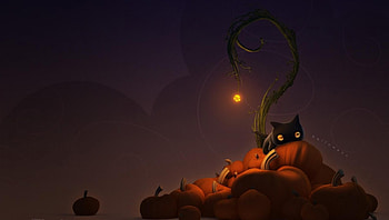 Halloween Night, pumpkins, artwork, moon, cat, dark HD wallpaper