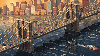 Brooklyn Bridge Skyline | Brooklyn Bridge | Sunset over Brooklyn Bridge, Brooklyn Bridge, Bridge, City Skyline, River, Boat HD wallpaper