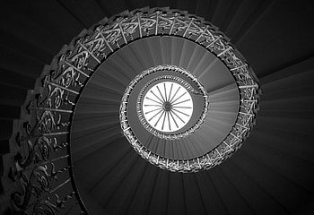 Abstract, Bw, Chb, Stairs, Ladder, Spiral, Bottom View HD wallpaper