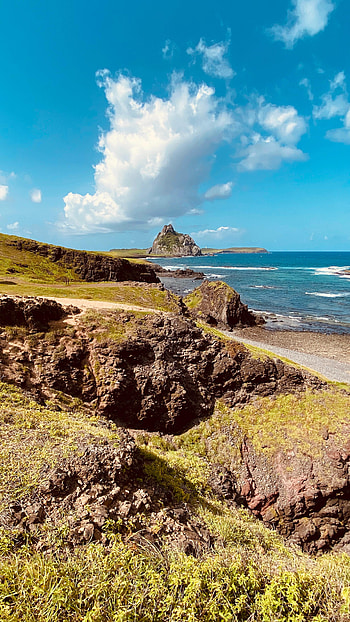 Nature, Grass, Mountains, Rock, Coast HD phone wallpaper