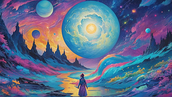 Psychedelic Landscape, psychedelic, colorful, planet, landscape, night HD wallpaper