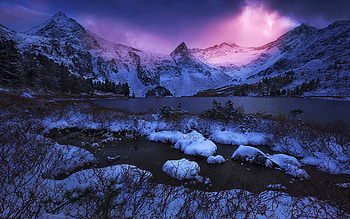 Frozen Paradise, ice, snow, clouds, sky, mountains, rocks HD wallpaper