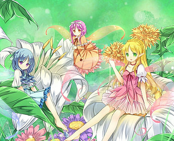 Flower Fairies, ress, blonde, purple eyes, wing, magical, flower, short hair, blonde hair, female, blossom, sweet, ribbon, gorgeous, blue hair, girl, pink hair, kawaii, fairy, anime girl, anime, fantasy, pretty, lovely, green eyes, cute, floral, red eyes, long hair, beauty, wings, magic, divine, beautiful, bloom, elegant, gown HD wallpaper