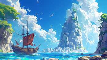 Fantasy Ship Adventure, ship, fantasy, landscape, fantasy landscape HD wallpaper