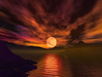 afterglow, color, fantasy, clouds, sky, sunset, ocean, dark HD wallpaper