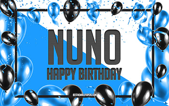 Happy Birtay Nuno, Birtay Balloons Background, Nuno, with names, Nuno Happy Birtay, Blue Balloons Birtay Background, Nuno Birtay HD wallpaper