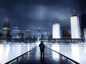 Night cityscape in the rain, cityscape, AI Art, Anime, city, anime city HD wallpaper