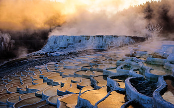 Hot Springs at Pamukkale, Turkey, nature, turkey, sunset, hot springs, steam HD wallpaper