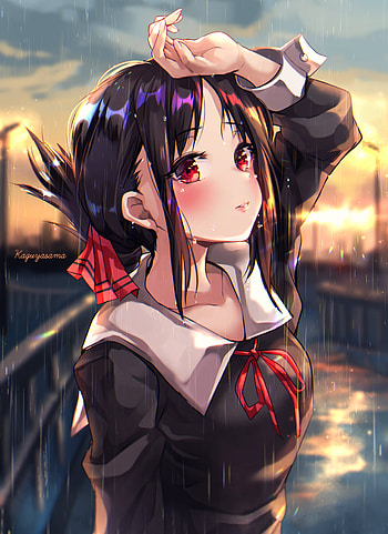 Kaguya Shinomiya, Anime girl, School uniform, Adorable illustration HD phone wallpaper