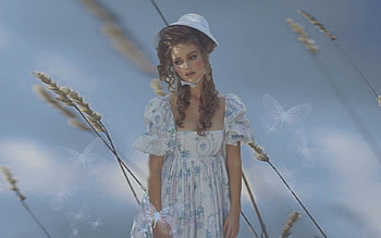 Autumn Blue, girl, season, Autumn, blue, butterflies, wheat HD wallpaper