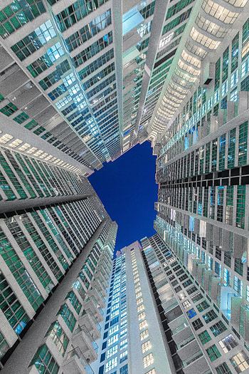 Sky, Building, Minimalism, Facade, Bottom View HD phone wallpaper