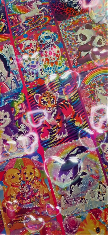 Lisa Frank collage, magenta, rainbow, pink, Nostalgia, hearts, LisaFrank, glitter, bubbles, tiger, unicorn HD phone wallpaper