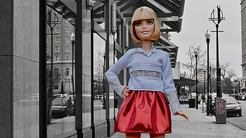 Short Hair Barbie Doll With Red White Dress Glass Door Background Doll HD wallpaper
