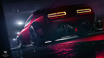 Red Dodge Challenger Rear , dodge-challenger, dodge, cars, behance HD wallpaper
