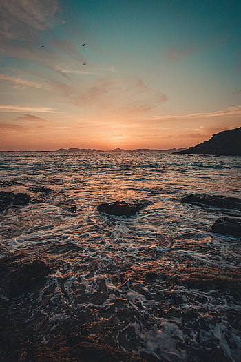 Nature, Water, Sunset, Sea, Rocks HD phone wallpaper