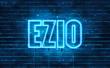 Ezio, , with names, Ezio name, blue neon lights, Ezio Birtay, Happy Birtay Ezio, popular italian male names, with Ezio name HD wallpaper