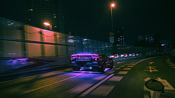 Lamborghini Neon Lights On Road , lamborghini, neon, cars HD wallpaper