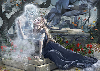 Bride in black, halloween, ghost, fantasy, drazenka kimpel, girl, bride HD wallpaper