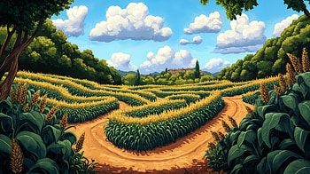 Corn Maze Adventure, corn maze, sunny day, cloud HD wallpaper