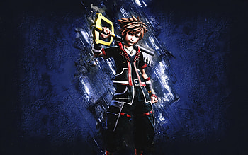 Sora, Kingdom Hearts, blue stone background, Kingdom Hearts series, grunge art, Kingdom Hearts characters, Sora character HD wallpaper