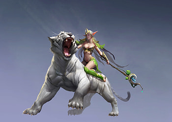 Elf girl riding a white tiger, girl, fantasy, tiger, yunhao zheng HD wallpaper