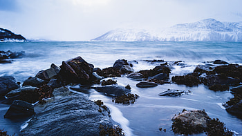 Water, rocks, black, coast HD wallpaper
