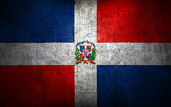 Dominican Republic metal flag, grunge art, North American countries, Day of Dominican Republic, national symbols, Dominican Republic flag, metal flags, Flag of Dominican Republic, North America, Dominican Republic HD wallpaper