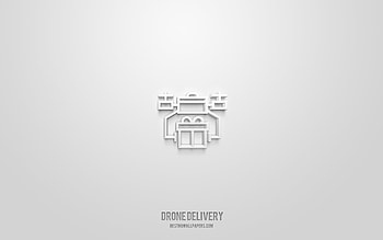 Drone delivery 3d icon, white background, 3d symbols, Drone delivery, delivery icons, 3d icons, Drone delivery sign, delivery 3d icons HD wallpaper