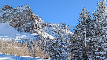 Sundial Peak at Lake Blanche, Utah, mountains, snow, usa, landscape, trees, sky HD wallpaper
