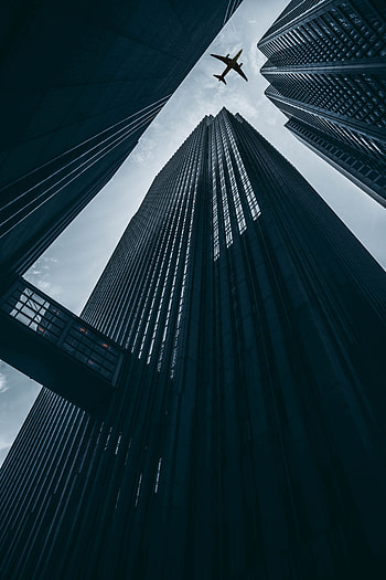 Sky, Building, Miscellanea, Miscellaneous, Skyscrapers, Plane, Airplane HD phone wallpaper