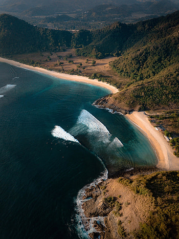 Aerial view, beach, sea, landscape HD phone wallpaper