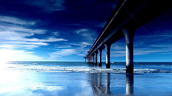 Nature, Waves, Beach, Dawn, Shore, Bank, Pier, Bridge, Columns, Support HD wallpaper