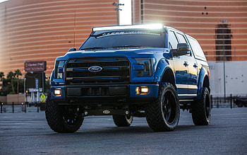 Ford F-150, Leer Edition, front view, exterior, F-150 tuning, blue F-150, american cars, Ford HD wallpaper