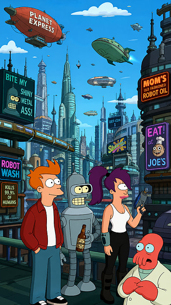 Neo-New York Nights — Futurama HD phone wallpaper