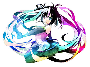 Colorful Miku, awesome, colors, nice, hatsune, aqua eyes, white, hatsune miku, twintail, girl, aqua, purple, anime, pretty, green, virtual, blue, colorful, black, cute, vocaloid, beauty, miku, vocaloids, thighhighs, program, skirt, beautiful, diva, tie, rainbow, aqua hair, yellow, cool, idol HD wallpaper