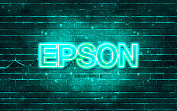Epson turquoise logo, , turquoise neon lights, creative, turquoise abstract background, Epson logo, brands, Epson HD wallpaper