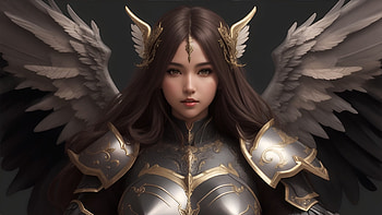 woman, fantasy, armor, brown hair, wings HD wallpaper