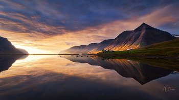 Reflection of Beauty, sea, Firefox Persona theme, sunset, village, ocean, beach, mountain HD wallpaper